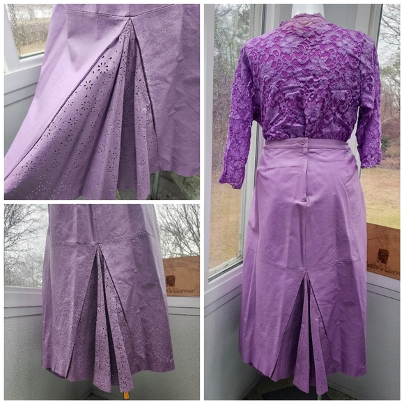 Leather Jacket Roaman’s Leather Lilac Eyelet Blazer & Box Pleated Maxi Skirt Set - Picture 3 of 15